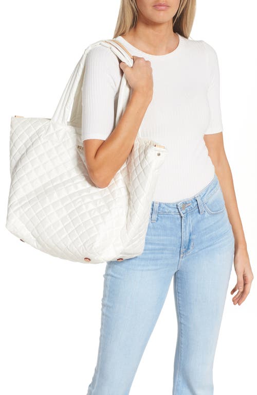 Mz Wallace Metro Deluxe Mini Iridescent Quilted Tote Bag In Pearl Metallic