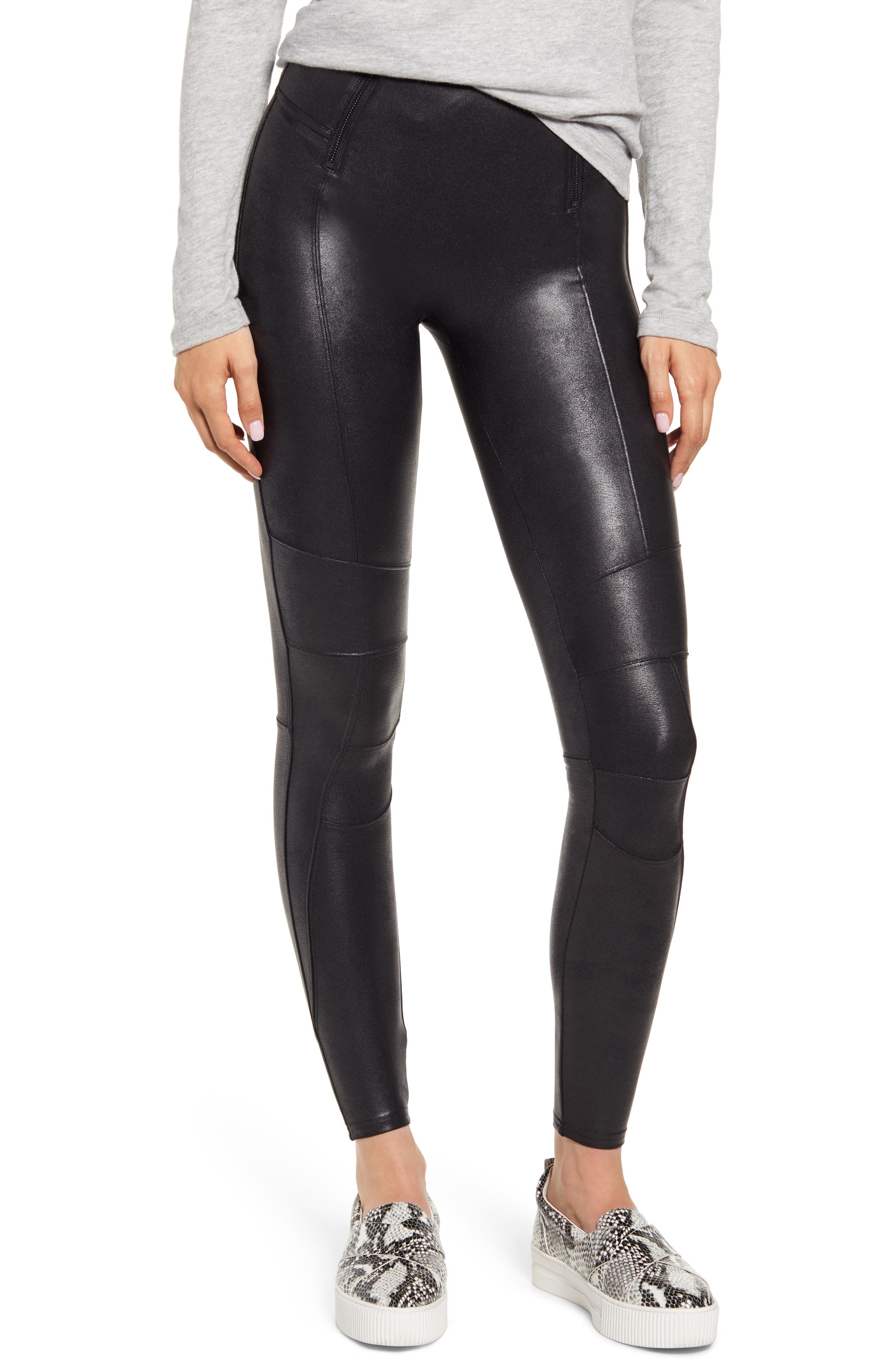 faux leather zipper leggings