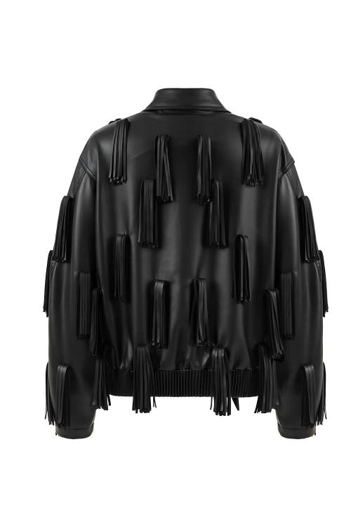 Shop Nocturne Fringe Detail Faux Leather Jacket In Black