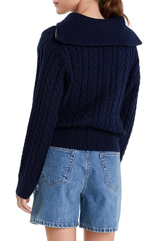 Shop English Factory Quarter Zip Cable Knit Cotton Sweater In Navy
