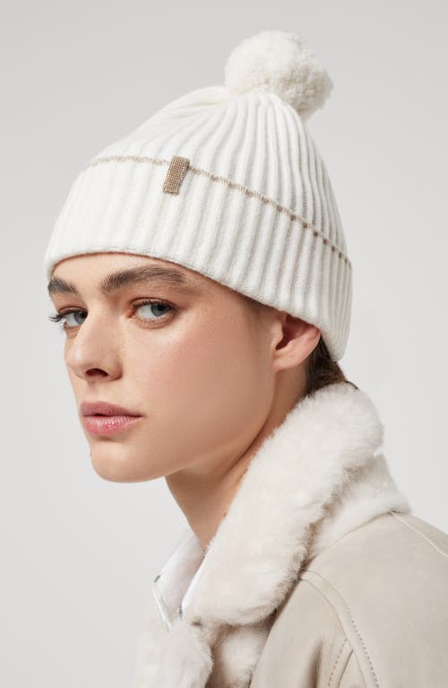 Shop Brunello Cucinelli Cashmere Rib Knit Beanie In White