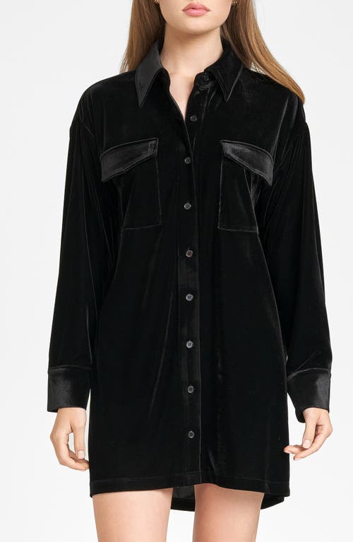 Shop Wayf Briella Long Sleeve Velvet Shirtdress In Black