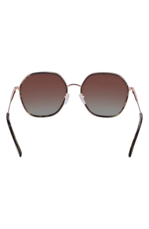 Longchamp Roseau 58mm Gradient Rectangular Sunglasses In Rose Gold/green Camou
