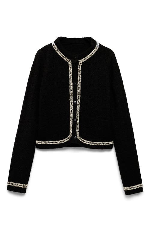 Shop Mango Fringe Trim Tweed Jacket In Black