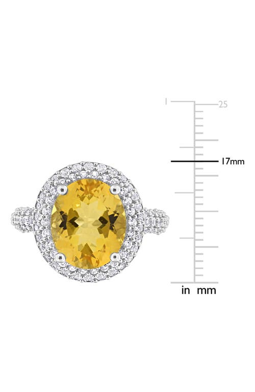 Delmar Oval Cut Semiprecious Stone & Cz Halo Cocktail Ring In Yellow