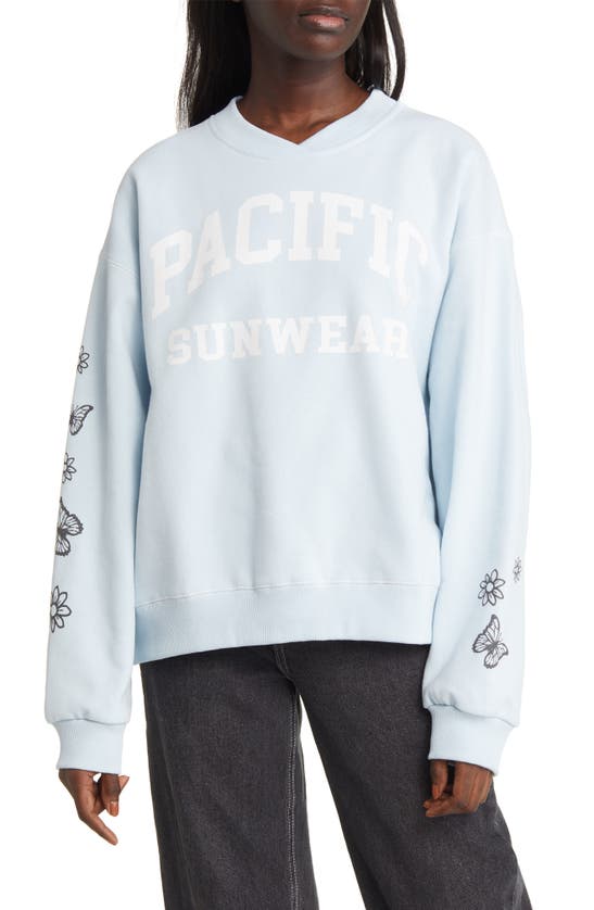 Pacsun Butterfly Garden Cotton Blend Graphic Sweatshirt In Ballad Blue