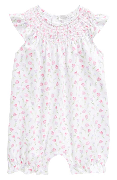 Kissy Kissy Floral Smocked Pima Cotton Romper in Pink Multi at Nordstrom, Size 12-18M