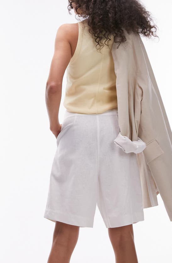 Shop Topshop Linen Blend Bermuda Shorts In White