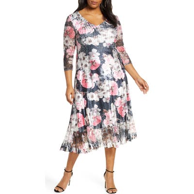 Plus Size Komarov Floral Charmeuse & Chiffon Dress, Black