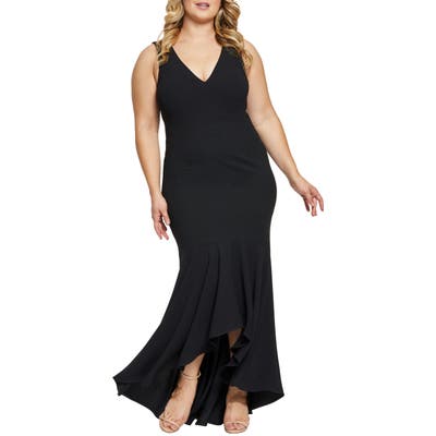 Plus Size Dress The Population High/low Mermaid Hem Evening Dress, Black