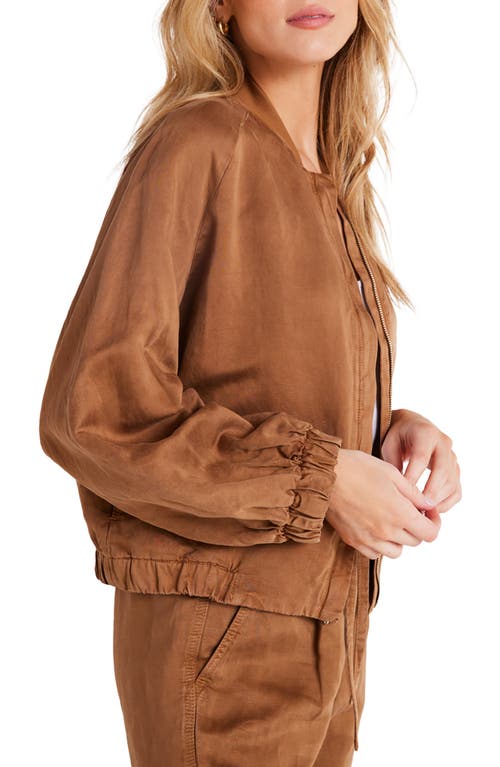 Shop Bella Dahl Chloe Clean Linen Blend Bomber Jacket In Topaz Brown