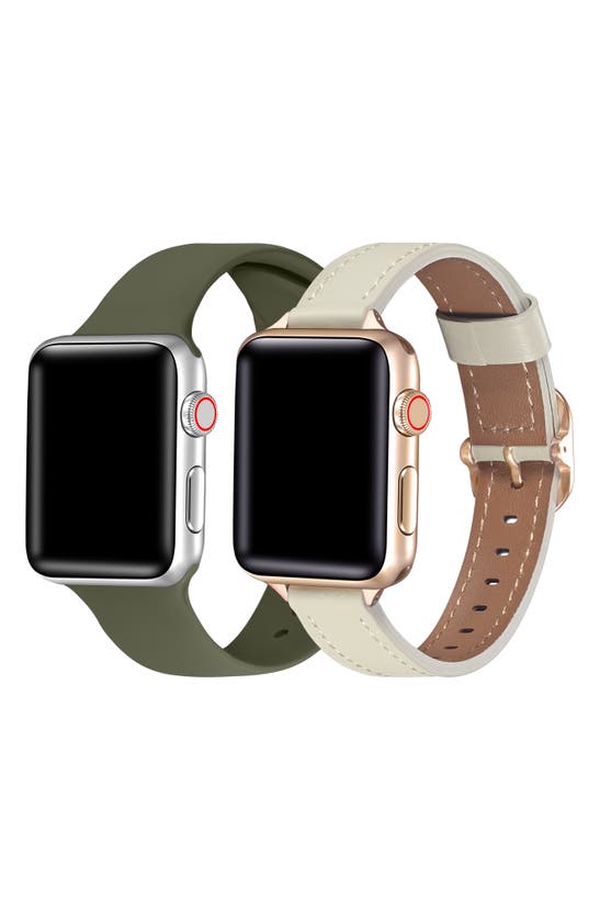 Shop The Posh Tech Assorted 2-pack Apple Watch® Watchbands In White / Olive Green