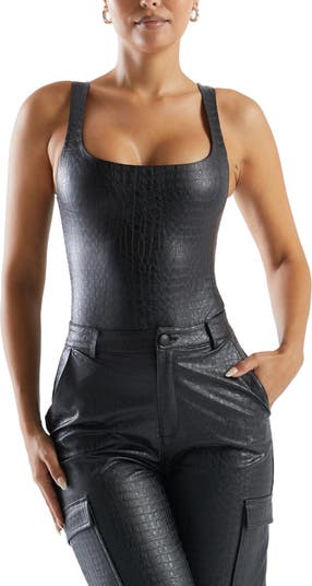Naked Wardrobe The Crocodile Collection Croc Embossed Faux Leather Tank  Bodysuit