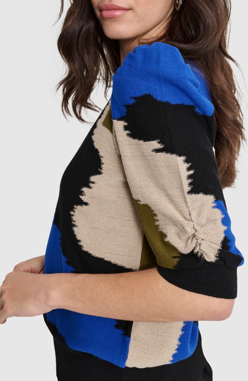 Shop Dkny Colorblock Puff Sleeve Sweater In Lapis Blue Multi