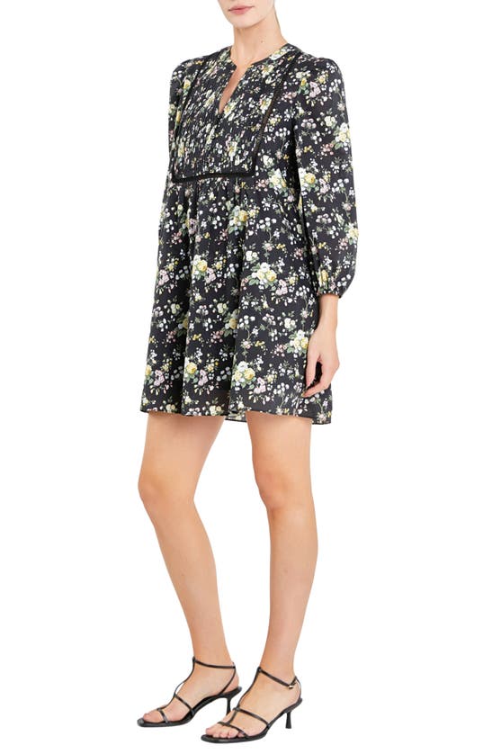 ENGLISH FACTORY ENGLISH FACTORY FLORAL PRINT PINTUCK MINIDRESS