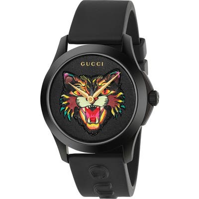Gucci Angry Cat Rubber Strap Watch,