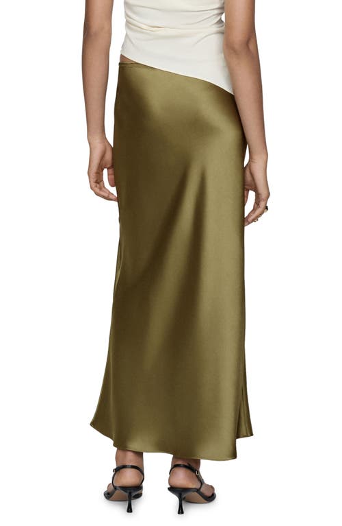 Shop Mango Satin Midi Skirt In Green