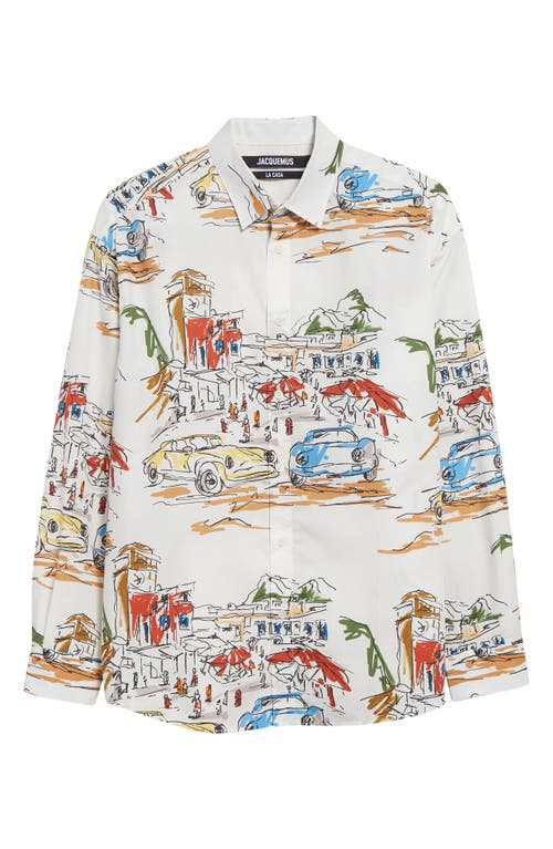 Shop Jacquemus La Chemise Simon Print Cotton Poplin Button-up Shirt In Print Capri Cars White