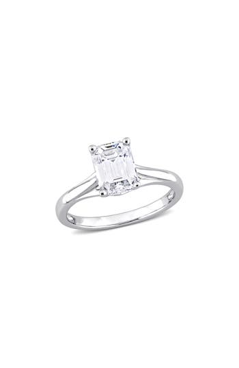 Delmar Emerald Cut Lab-created Moissanite Ring In White