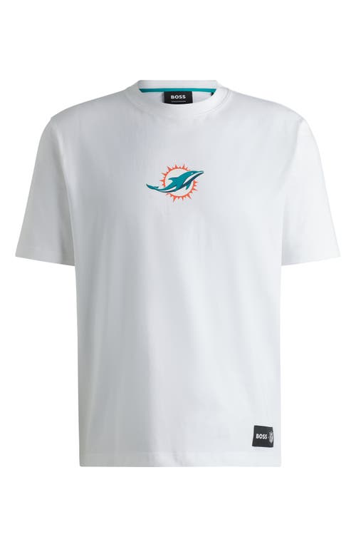 Shop Hugo Boss Boss X Nfl Stretch Cotton Graphic T-shirt In Miami Dolphins - White