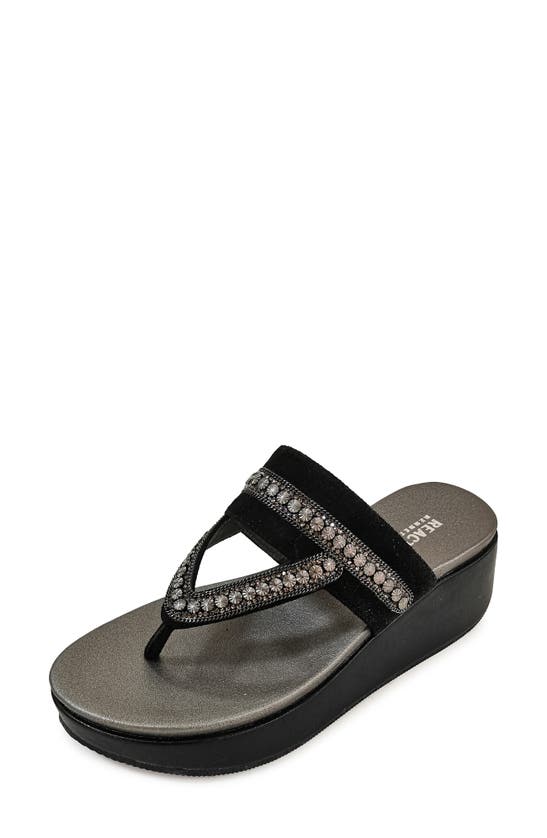 Reaction Kenneth Cole Preena Jewel Platform Wedge Thong Sandal In Black ...