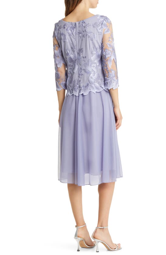 Alex Evenings Illusion Sleeve Embroidered Midi Dress In Lavender