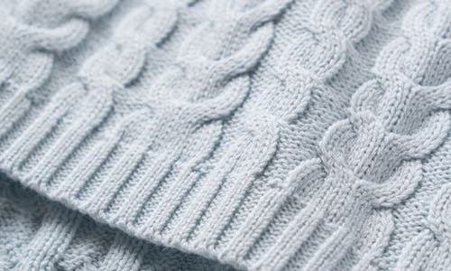 Elegant Baby Horseshoe Cable Knit Cotton Blanket In Pale Blue