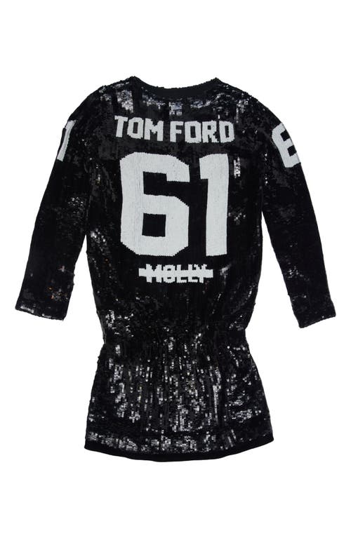 Shop Tom Ford Sequin Logo Long Sleeve Dress In Black/white