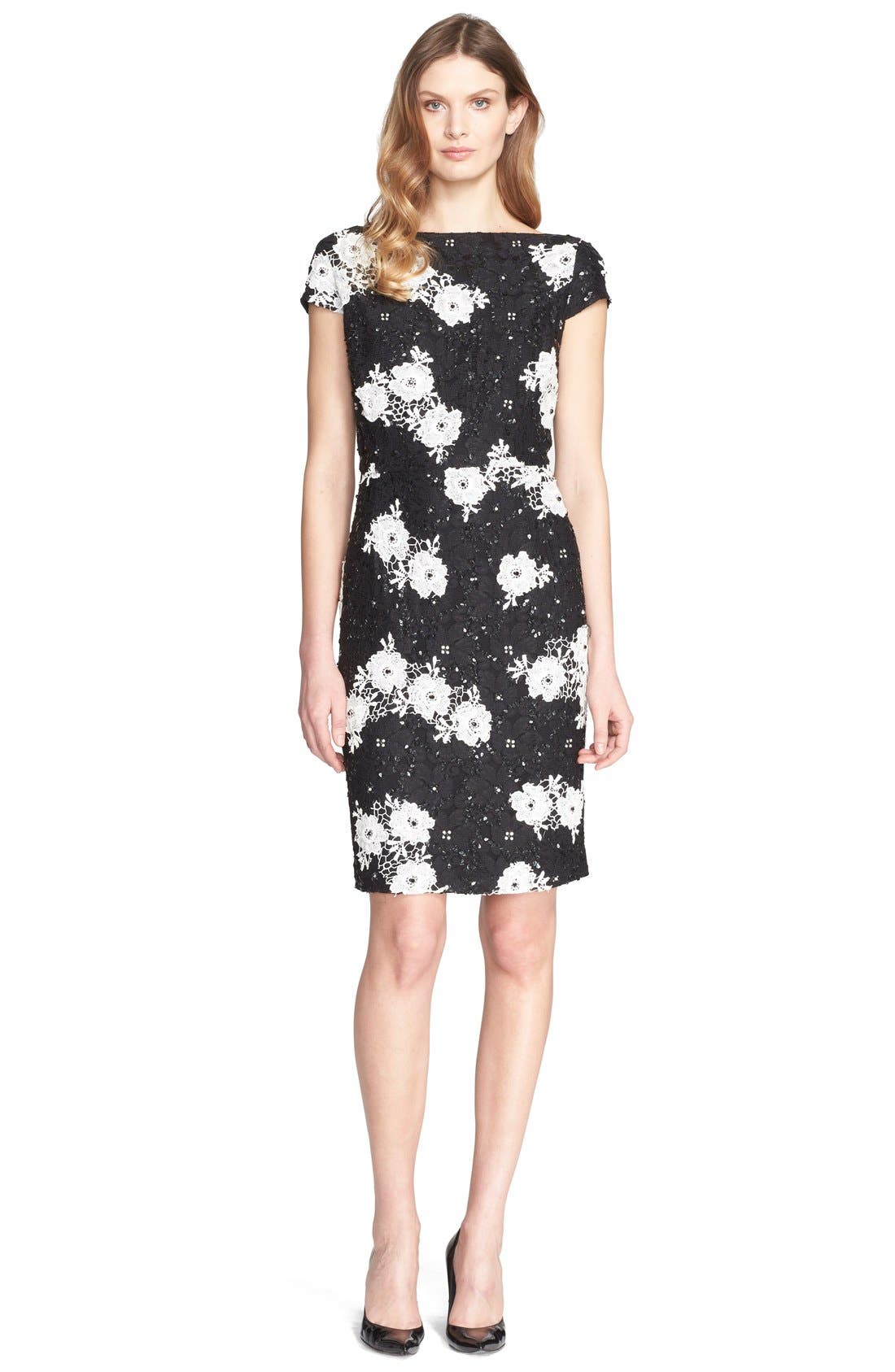 St. John Collection Embellished Floral Lace Cap Sleeve Dress Nordstrom