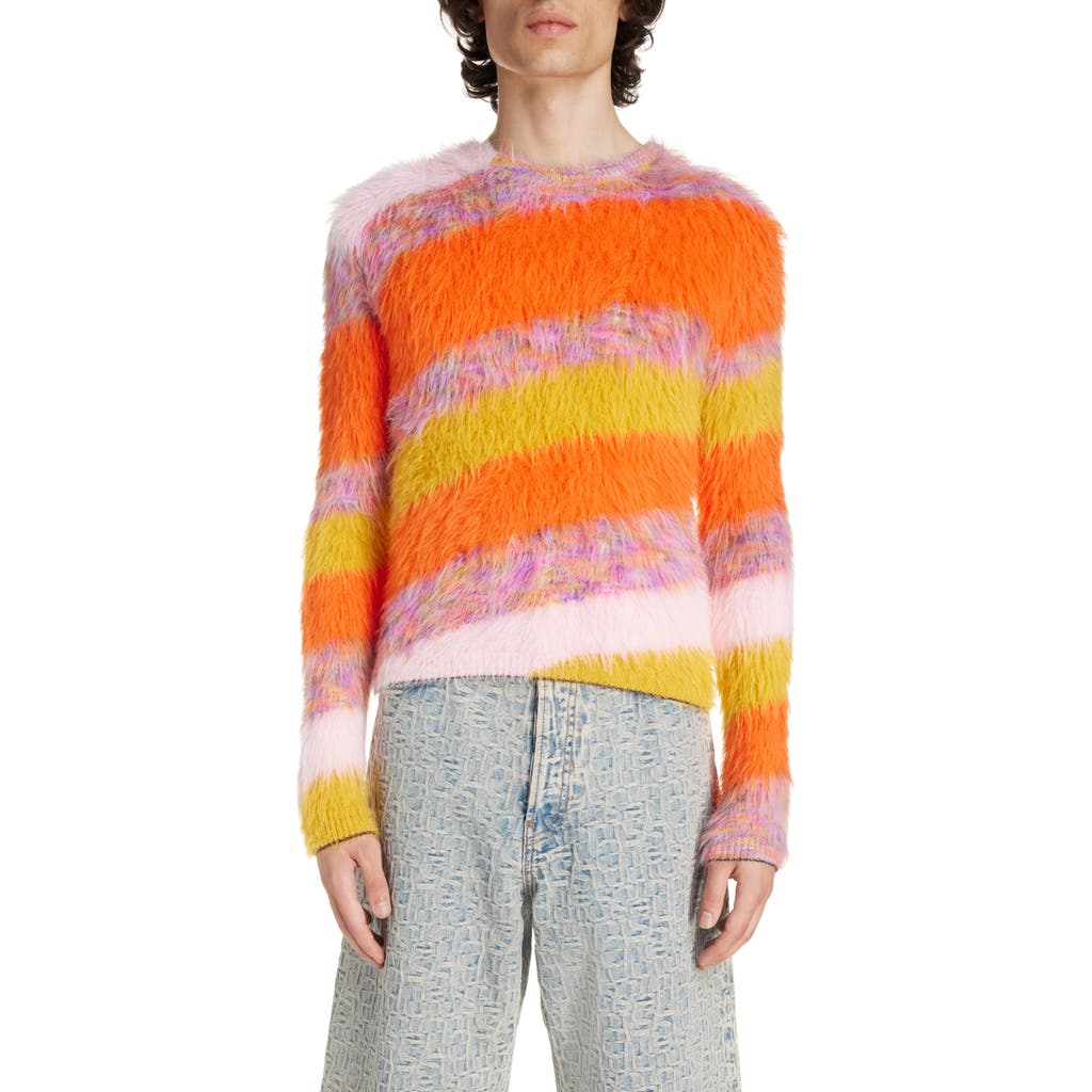 Acne Studios Jacquard Stripe Brushed Crewneck Sweater In Pumpkin Orange/multi