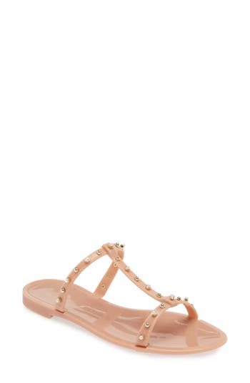 Stuart Weitzman Mellie Pearly Stud Jelly Sandal In Peach Blush