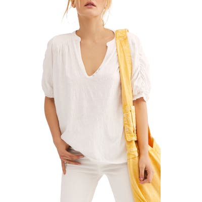 Free People Fever Dream Split Neck Top, White