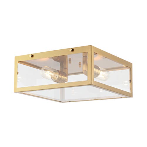 Jonathan Y Grayson 2-light Bohemian Farmhouse Iron/glass Led Flush Mount In Brass Gold