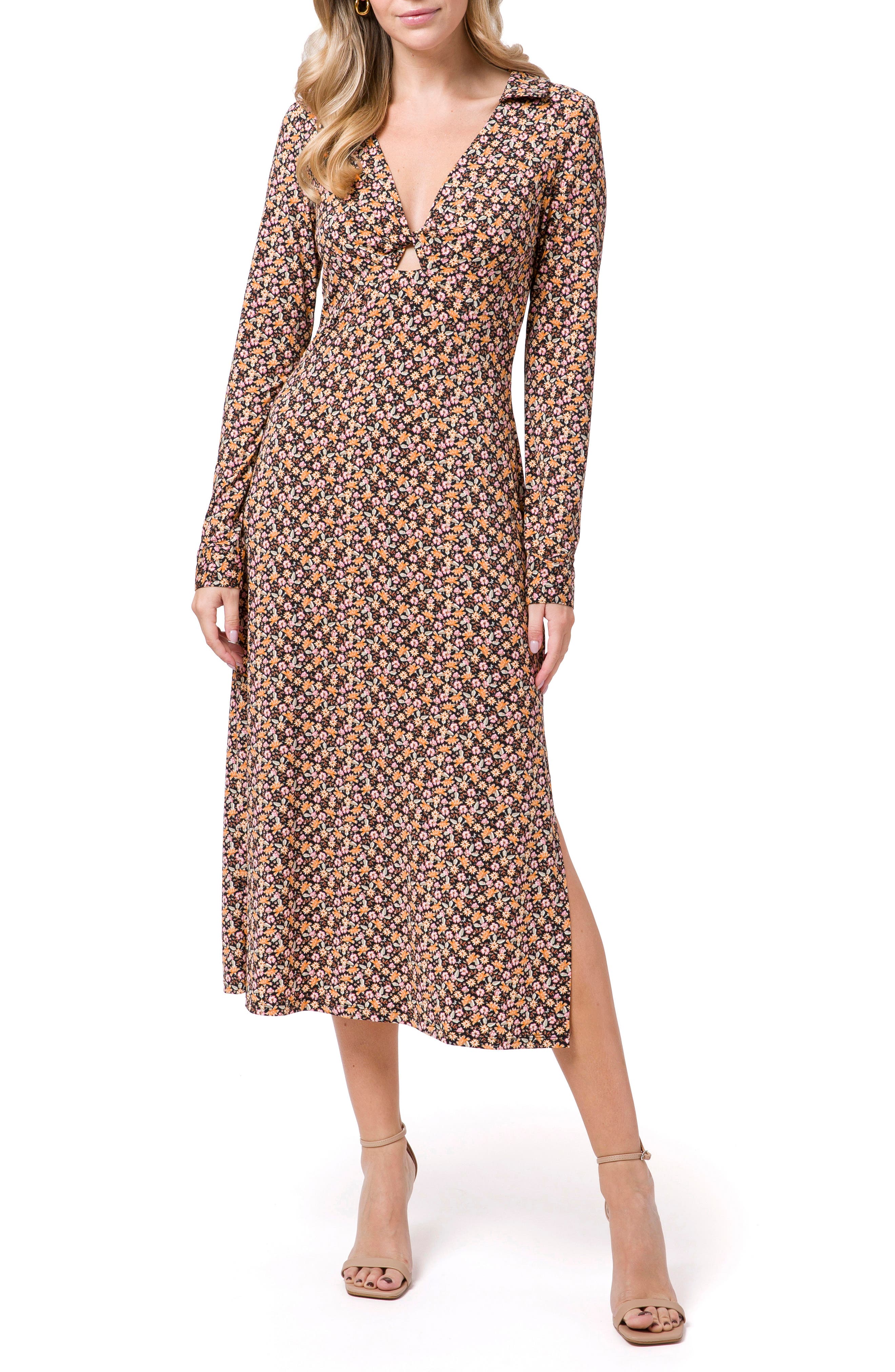 Spring Romance Print Long Sleeve Wrap Dress in Baby Blues at Nordstrom Nordstrom Clothing Dresses Long Sleeve Dresses 