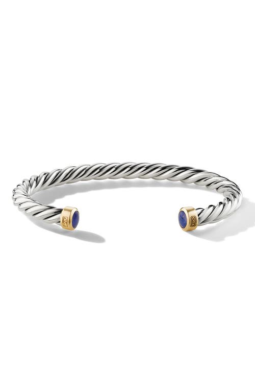 Cable Cuff Bracelet in Sterling Silver with 18K Yellow Gold and Black Onyx,  6mm