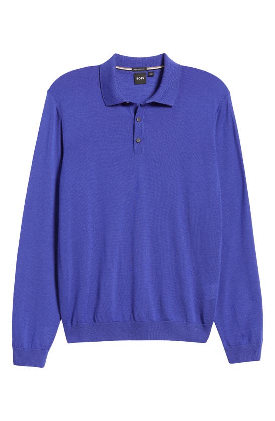 Shop Hugo Boss Boss Lancione Wool Sweater Polo In Dark Purple