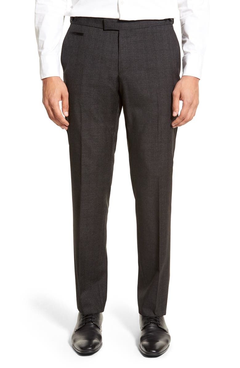 BOSS Flat Front Plaid Wool Blend Trousers | Nordstrom