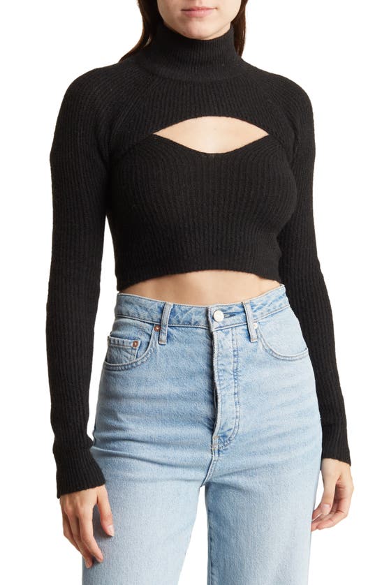 Shop Bdg Urban Outfitters Mock Neck Cutout Cropped Sweater In Black