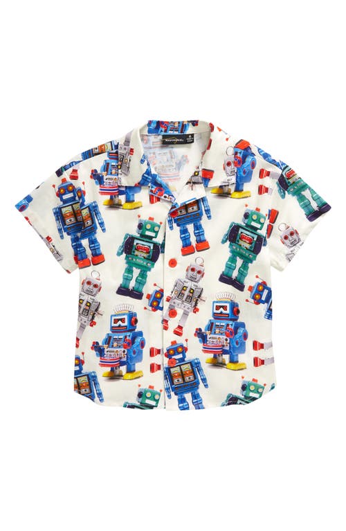 Rock Your Baby Kids' Robot Mania Camp Shirt in Cream 