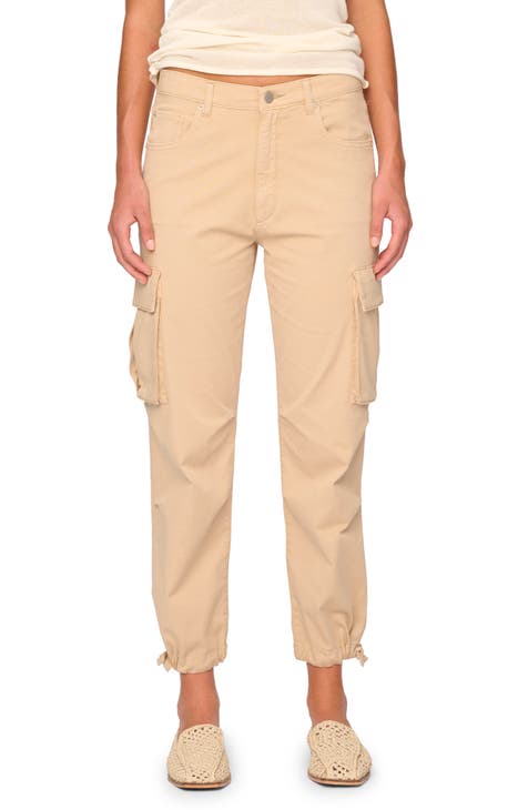 Women's Cargo Capris Pants Slim Fit Drawstring Fl-ap Pocket Tie Knot Hem  Cropped Solid Color Pant