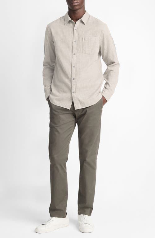 Shop Vince Double Face Cotton Button-up Shirt In Heather Soft Clay