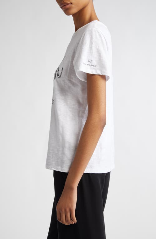 Shop Cinq À Sept Mon Amour Beaded Graphic Cotton T-shirt In White/black