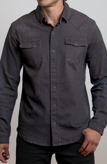 Shop Canyon Of Heroes Big Sky Stretch Western Denim Shirt In Charcoal