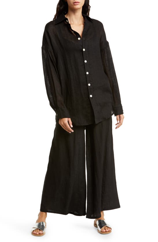 Shop Vitamin A ® Playa Linen Oversized Shirt In Ecolinen Gauze Black