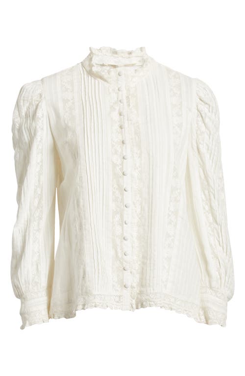 Shop Loveshackfancy Jacque Lace Inset Button Front Shirt In True White