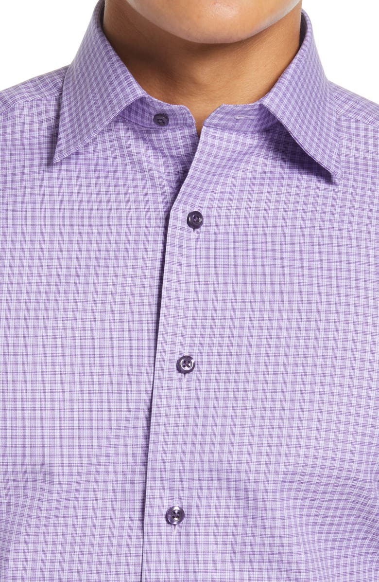 David Donahue Trim Fit Check Dress Shirt, Alternate, color, Purple