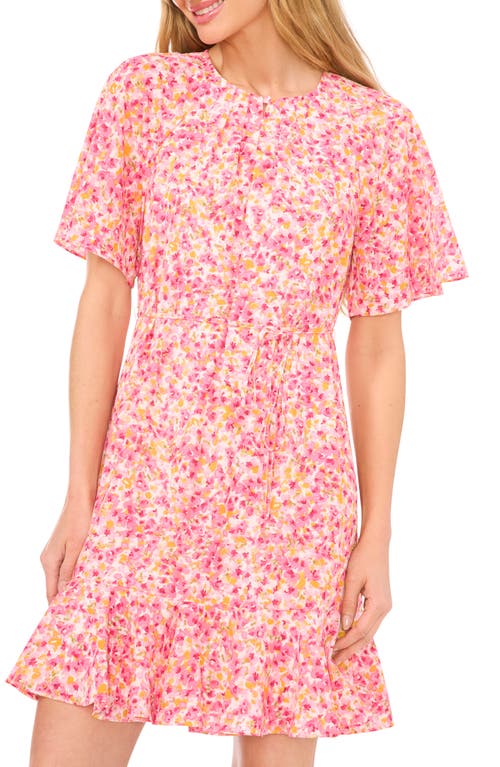 Shop Cece Floral Ruffle Hem Dress In Pink/new Ivory