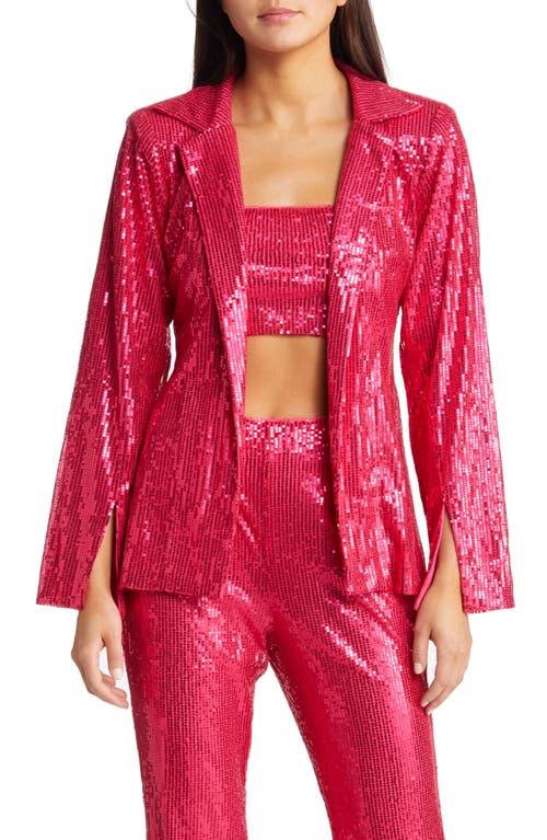 Amy Lynn Plunge Neck Sequin Blazer in Pink