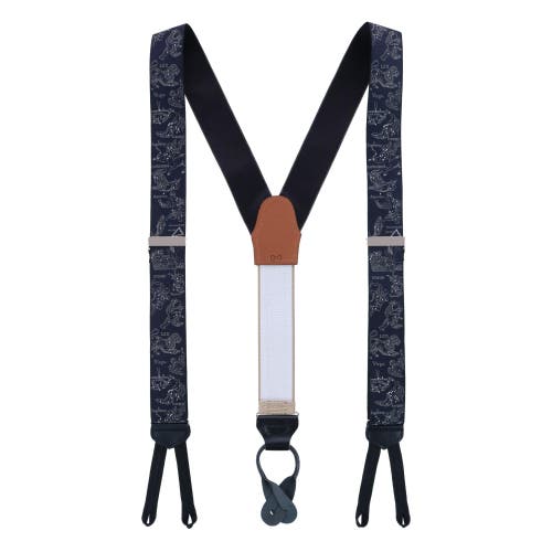 Shop Trafalgar Retro Pattern Constellations Limited Run Silk Suspenders In Black