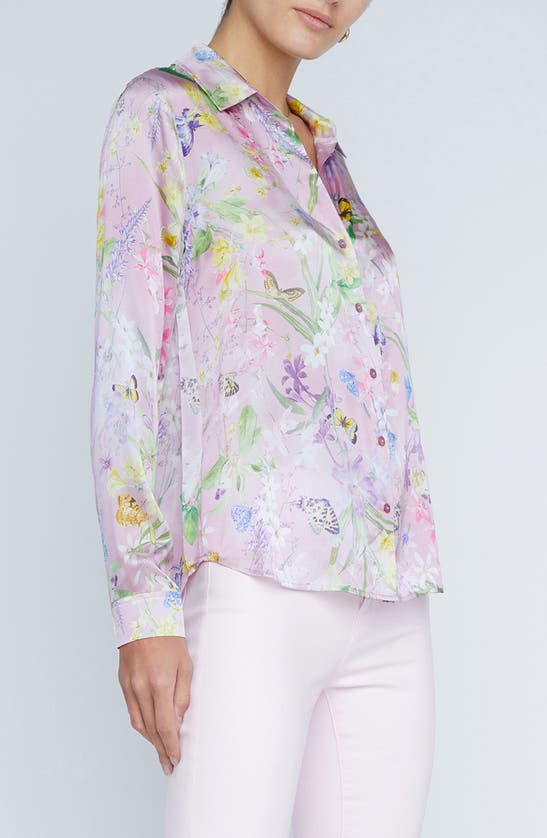 Shop L Agence Tyler Floral Silk Button-up Shirt In Lilac Botanical Butterfly